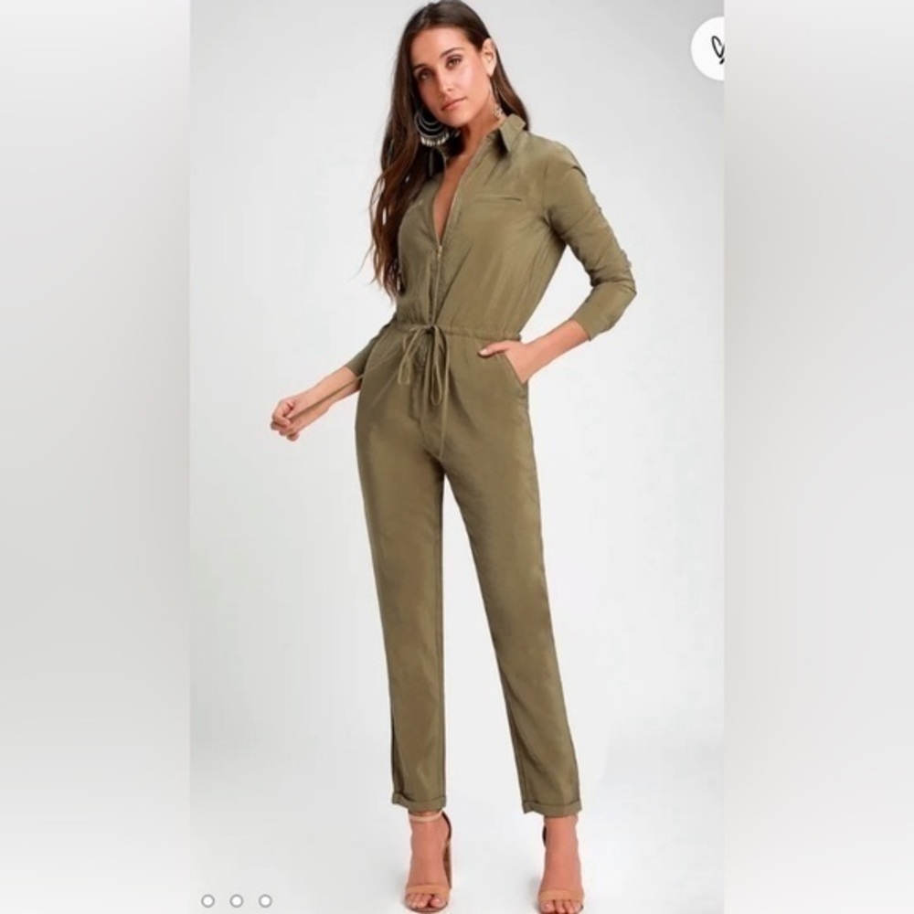 Lulus Clifton Khaki Utility Jumpsuit - S khaki green , polyester, waist …